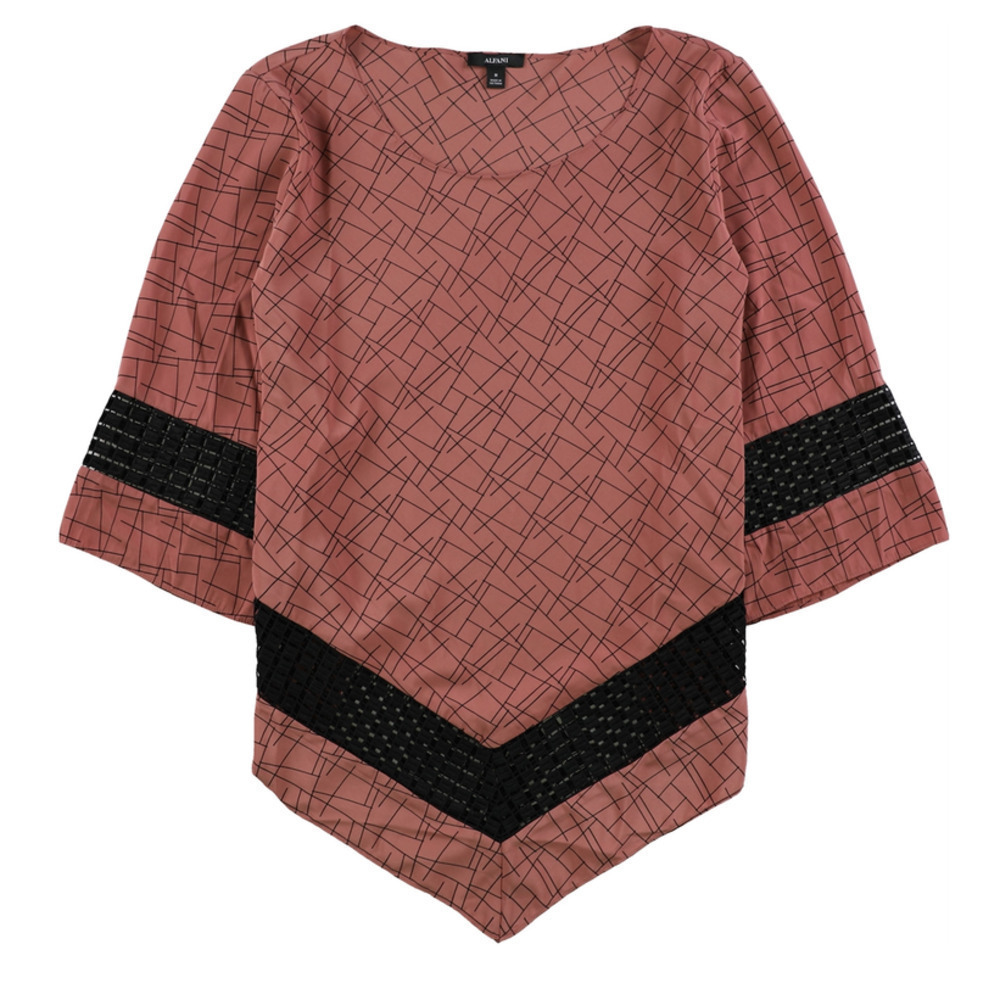 Alfani Womens Royal Bloom Crochet Trim Pullover Tunic Top Blouse Size M
